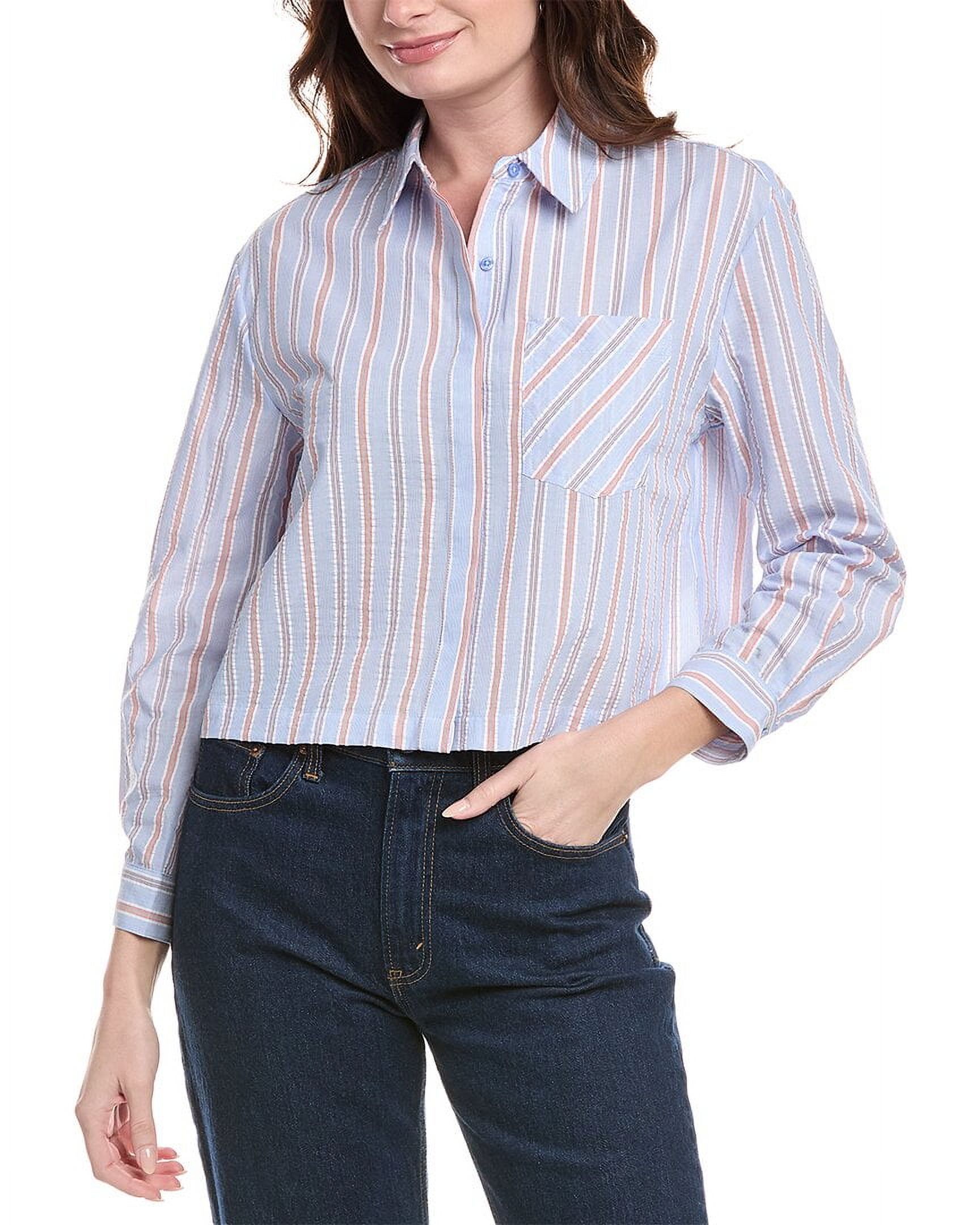 Nanette Nanette Lepore womens Seersucker Stripe Shirt, l, Blue
